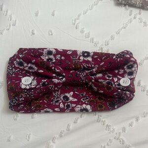 Floral Burgundy Headband with Buttons